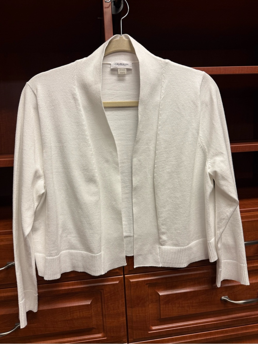 Calvin Klein White 3/4 Sleeve Open-Front Cardigan Sweater